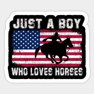 Just a boy who loves horses American Flag Sticker